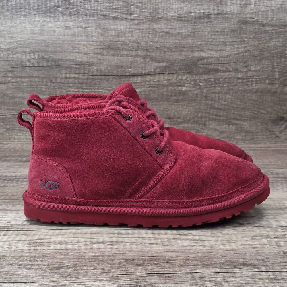 UGG Neumel Men's Sz 9 Red Suede Sheepskin Lined Lace Up Chukka Ankle Boots 3236